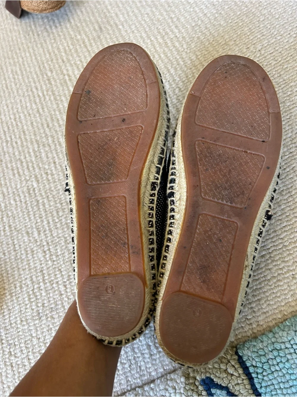 Tory Burch Black Patterned Espadrille Slip-Ons
